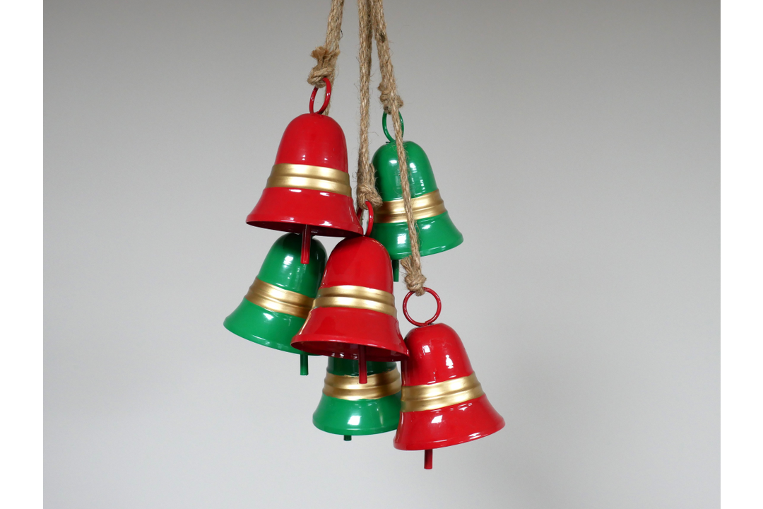 Christmas Bells on a rope-red & Green Festive Decoration
