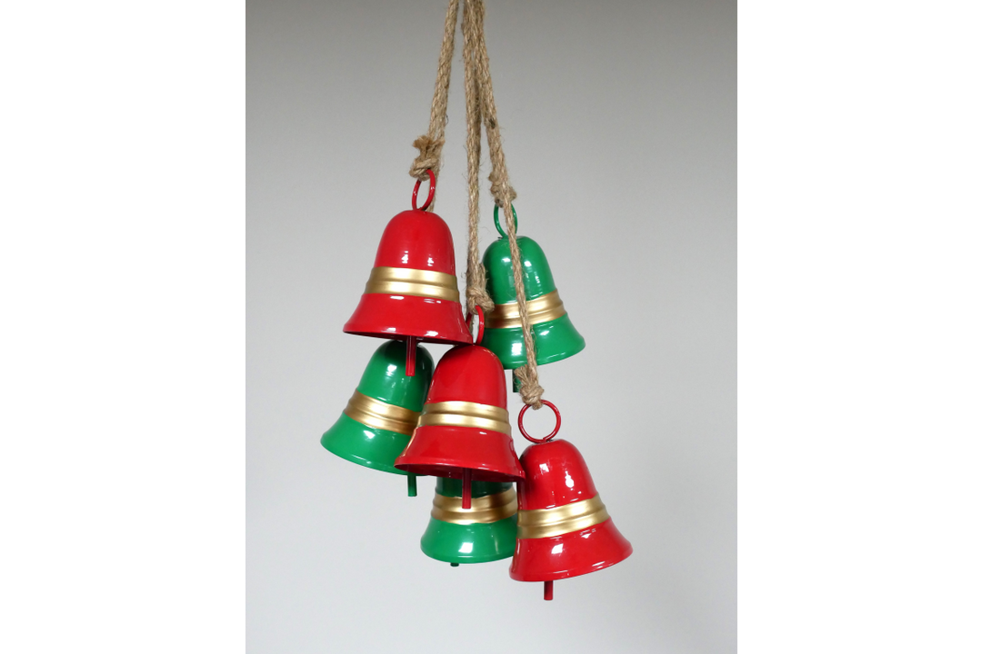 Christmas Bells on a rope-red & Green Festive Decoration