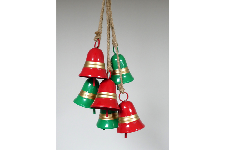 Christmas Bells on a rope-red & Green Festive Decoration
