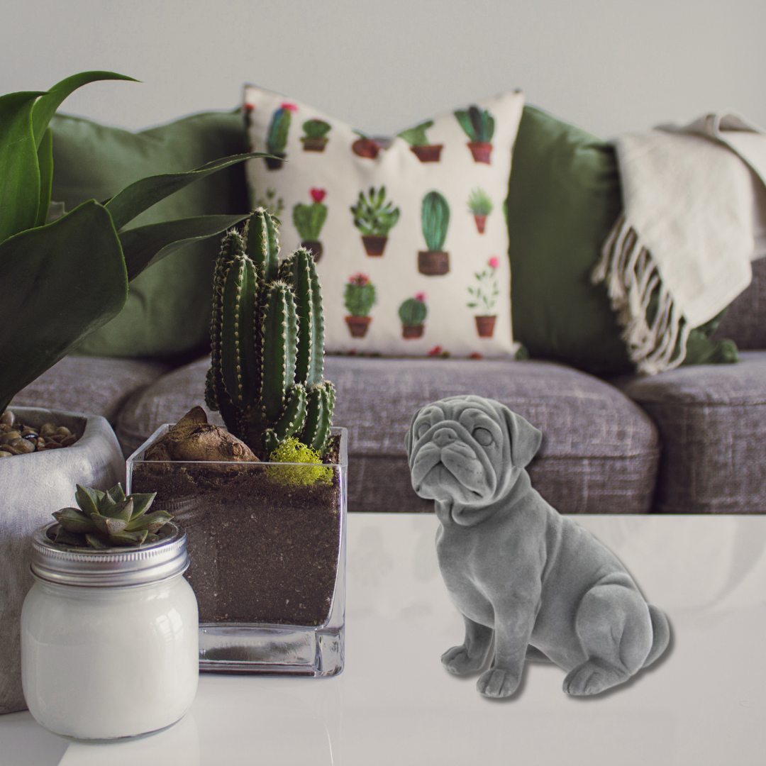 Grey Velvet Pug Wall Sculpture