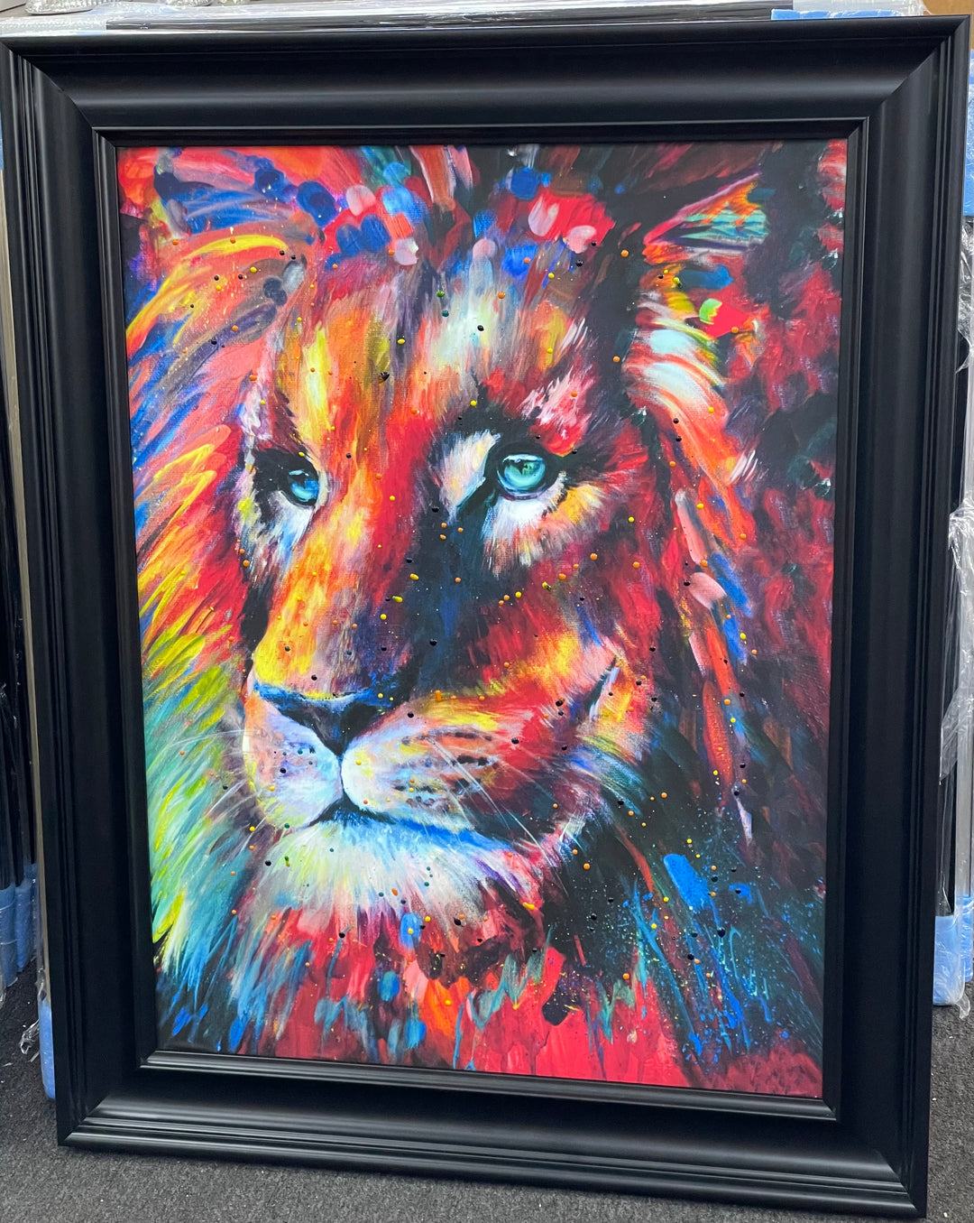 Lion Multi-Coloured Painting Effect Black Alpha frame Wall Art