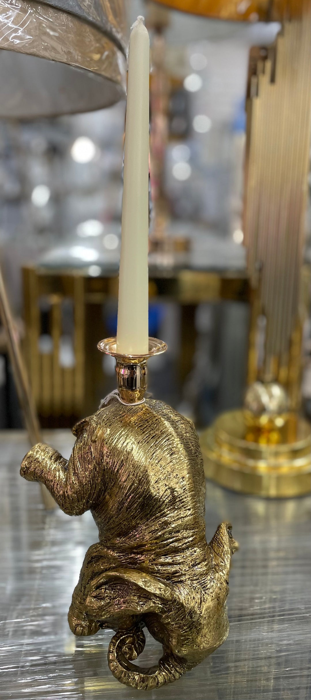 Antique Gold Elephant Metal Decorative Candlestick Holder