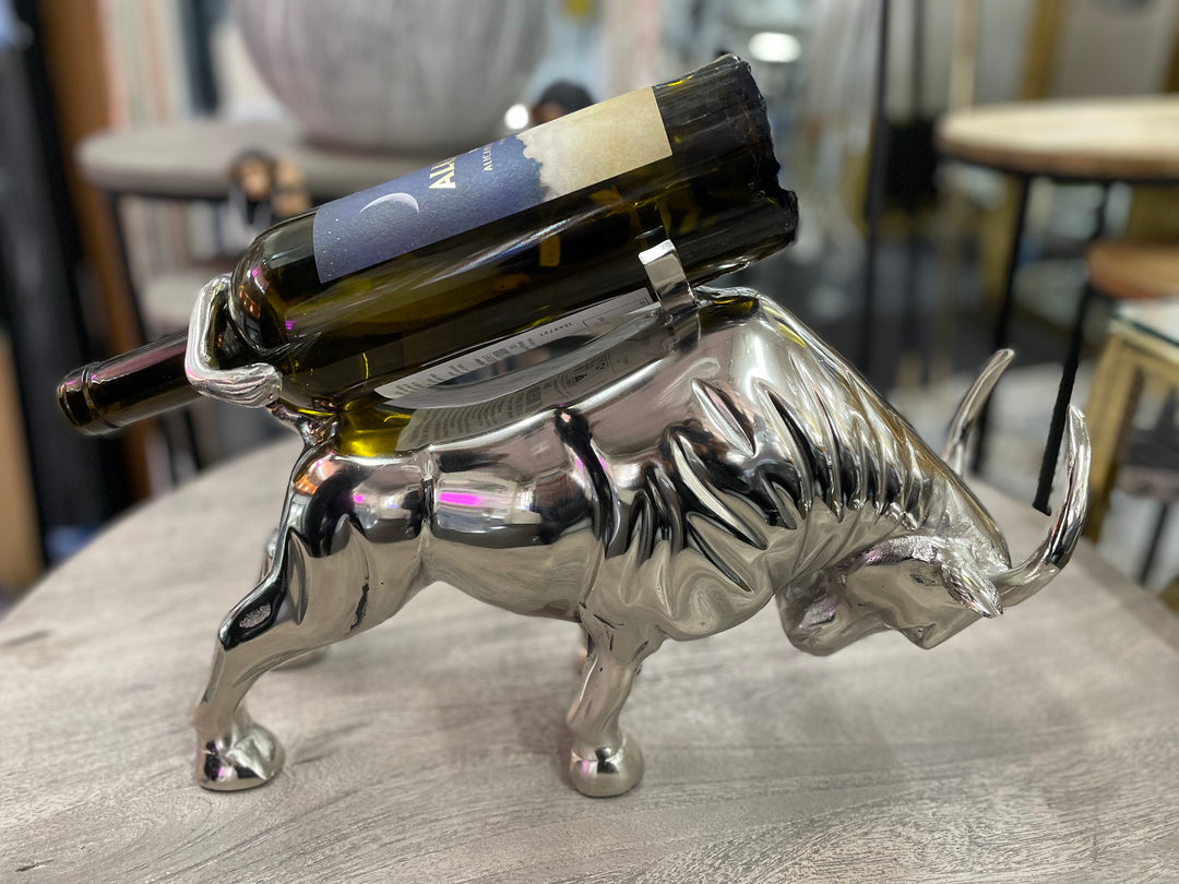 Charging Bull Antique Silver Wine Bottle Holder