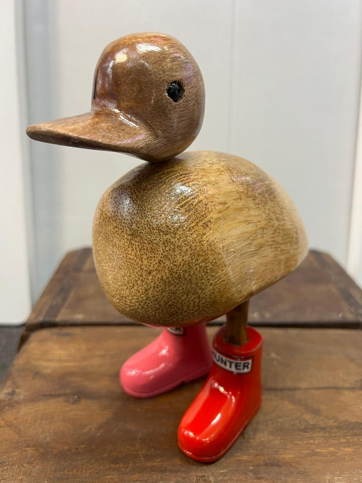 Colourful Wellies Wooden Duck Wine Holder & duck ornaments