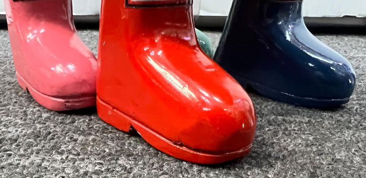 Wooden Pig Ornament in Colourful Wellies Wine Bottle Holder & ornaments