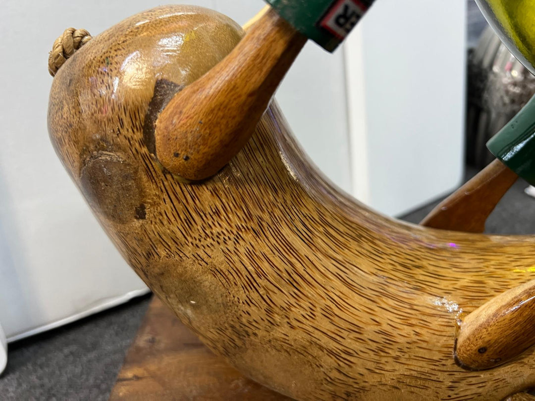 Wooden Pig Ornament in Colourful Wellies Wine Bottle Holder & ornaments