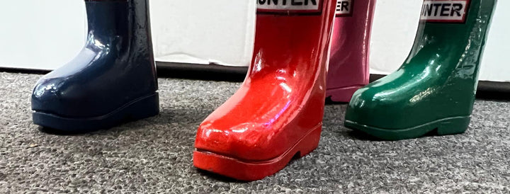 Wooden Pig Ornament in Colourful Wellies Wine Bottle Holder & ornaments