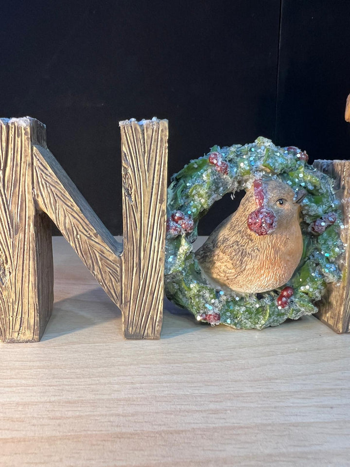 NOEL with a wreath and robin birds Christmas festive decoration