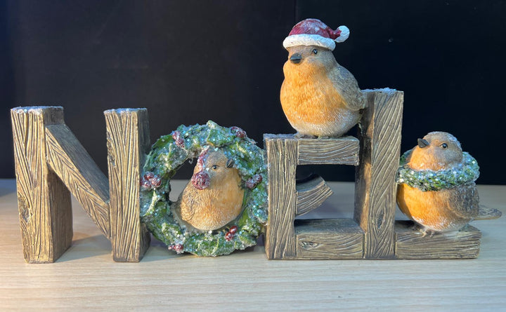NOEL with a wreath and robin birds Christmas festive decoration