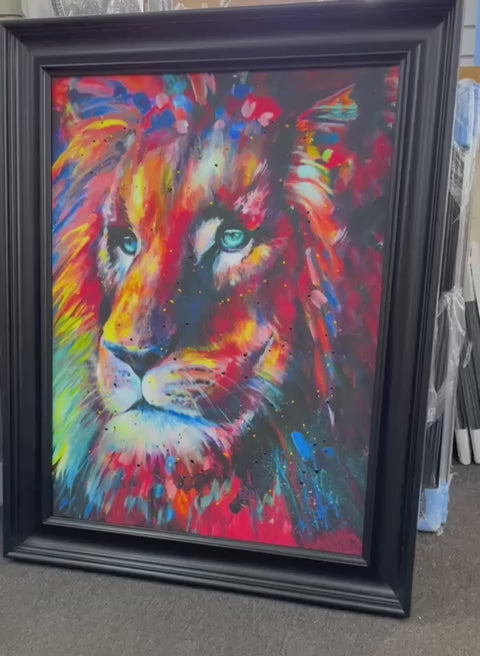 Lion Multi-Coloured Painting Effect Black Alpha frame Wall Art
