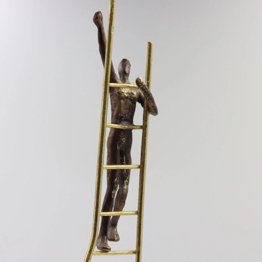 Thinking Man on Gold Ladder Polyresin Hand-Painted Decorative Ornament