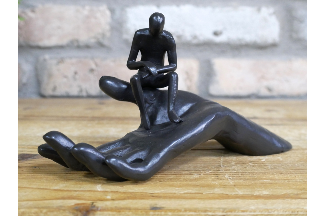 Man on Hand Wall Sculpture – Creative Decorative Hand Art for Home, Desk or Shelf