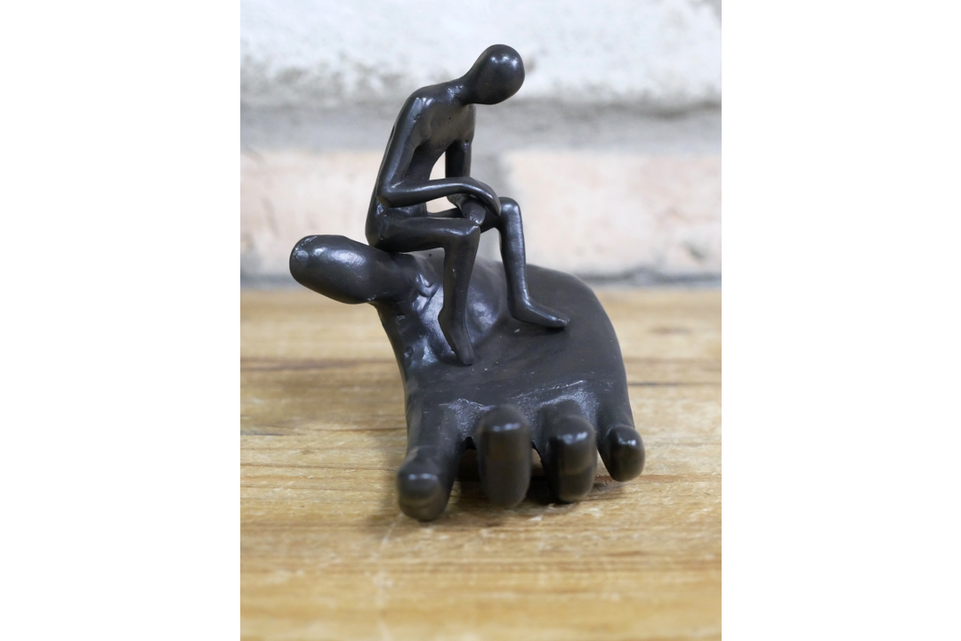 Man on Hand Wall Sculpture – Creative Decorative Hand Art for Home, Desk or Shelf