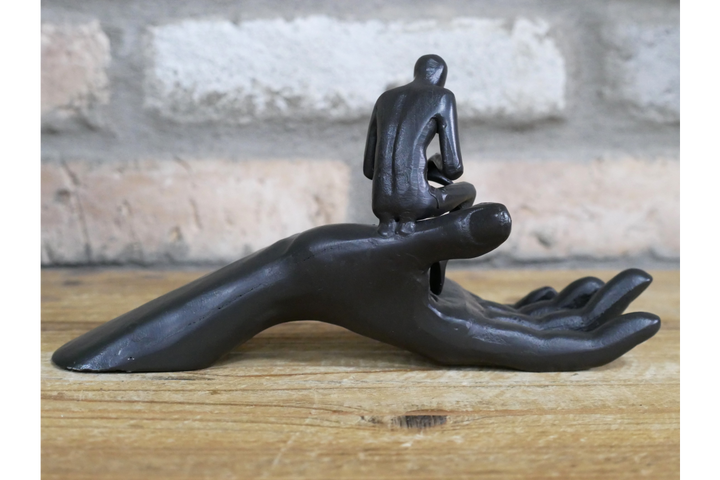 Man on Hand Wall Sculpture – Creative Decorative Hand Art for Home, Desk or Shelf