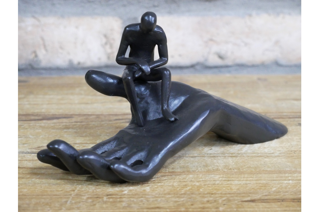 Man on Hand Wall Sculpture – Creative Decorative Hand Art for Home, Desk or Shelf