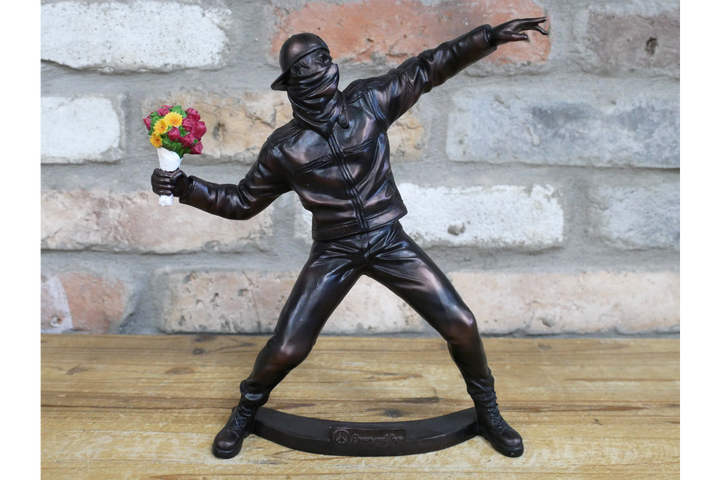 Man With colourful Flowers Banksy Style Resin Ornament– Street Art Inspired Decorative Home Figurine