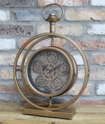 Black and Gold Clock with Moving Cogs and Roman Numerals – Vintage Style