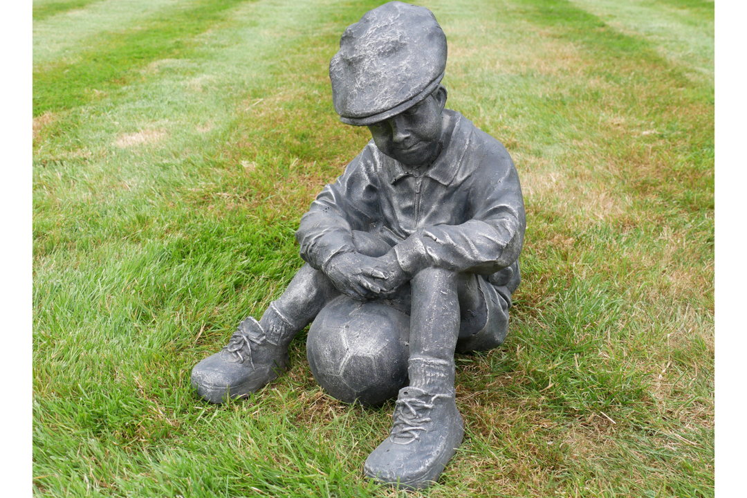 Boy with Football Figurine – Sports Ornament for Home & Garden Decor