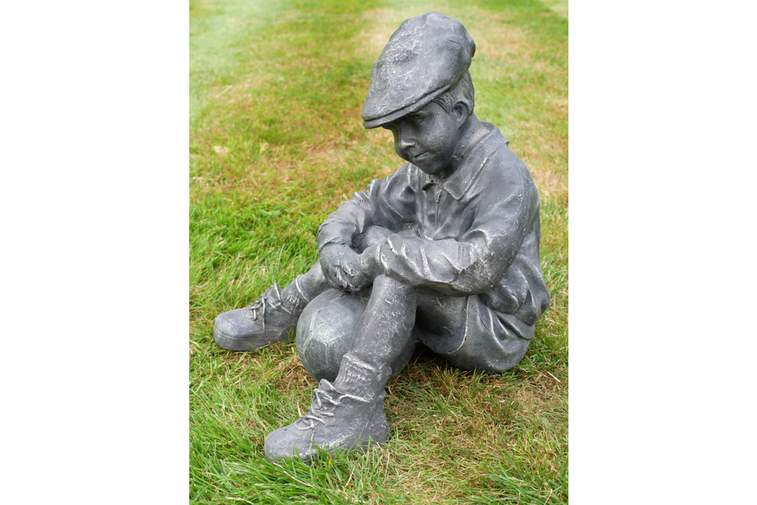 Boy with Football Figurine – Sports Ornament for Home & Garden Decor