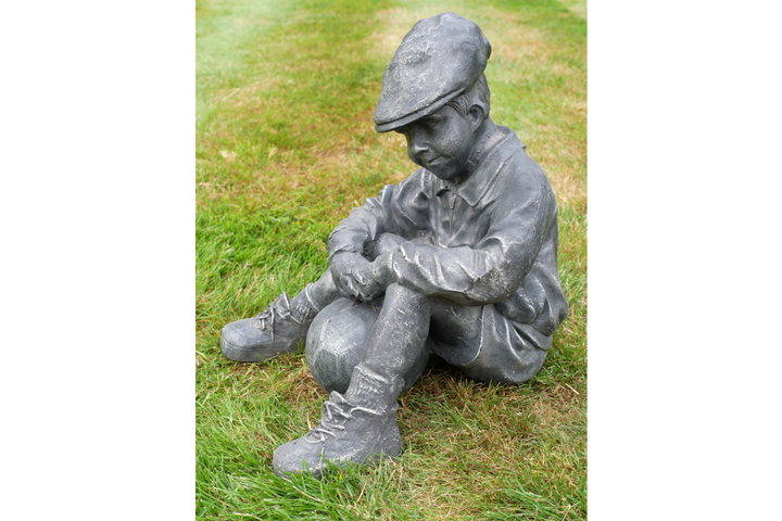 Boy with Football Figurine – Sports Ornament for Home & Garden Decor