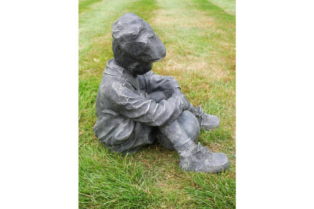 Boy with Football Figurine – Sports Ornament for Home & Garden Decor