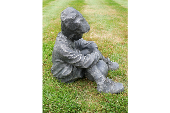 Boy with Football Figurine – Sports Ornament for Home & Garden Decor