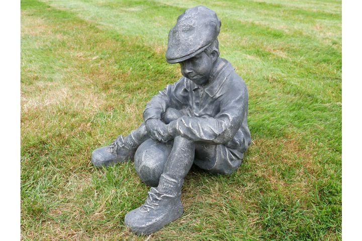 Boy with Football Figurine – Sports Ornament for Home & Garden Decor