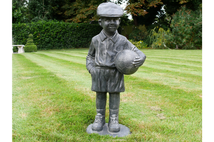 Boy with Football Figurine – Sports Ornament for Home & Garden Decor