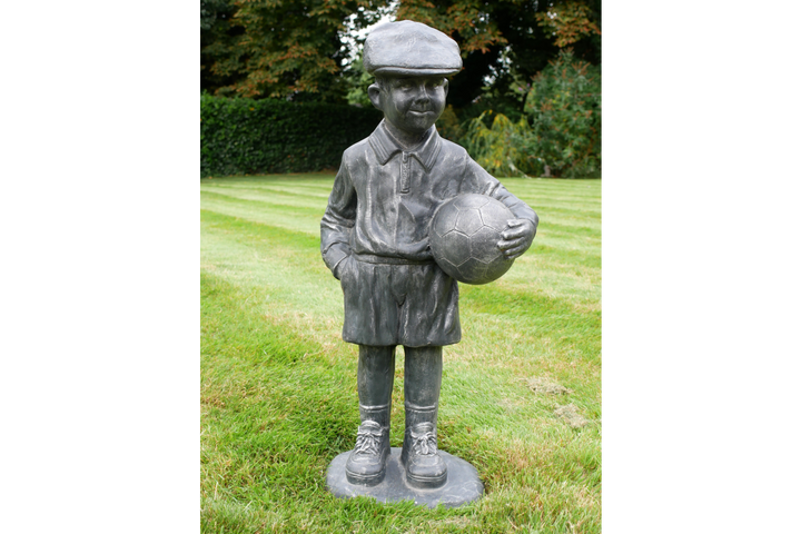 Boy with Football Figurine – Sports Ornament for Home & Garden Decor