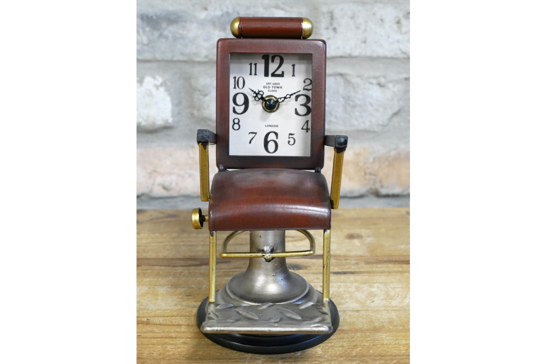 Green Brown barbers chair table clock decorative ornamental battery powered