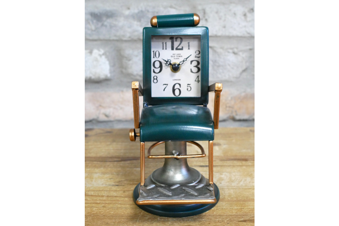 Green Brown barbers chair table clock decorative ornamental battery powered