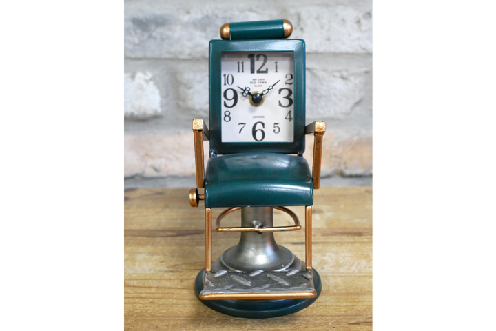 Green Brown barbers chair table clock decorative ornamental battery powered