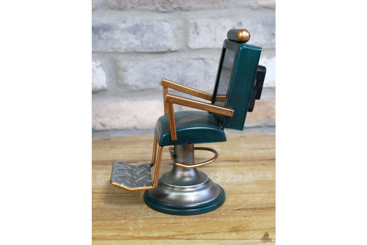 Green Brown barbers chair table clock decorative ornamental battery powered