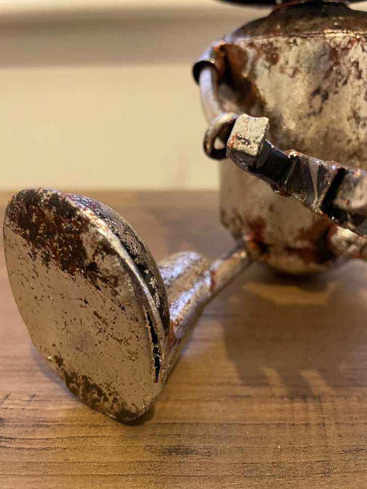 Rustic Silver Metal Robot Ornament Art Figure Wobbly Parts Sitting/Standing Decor