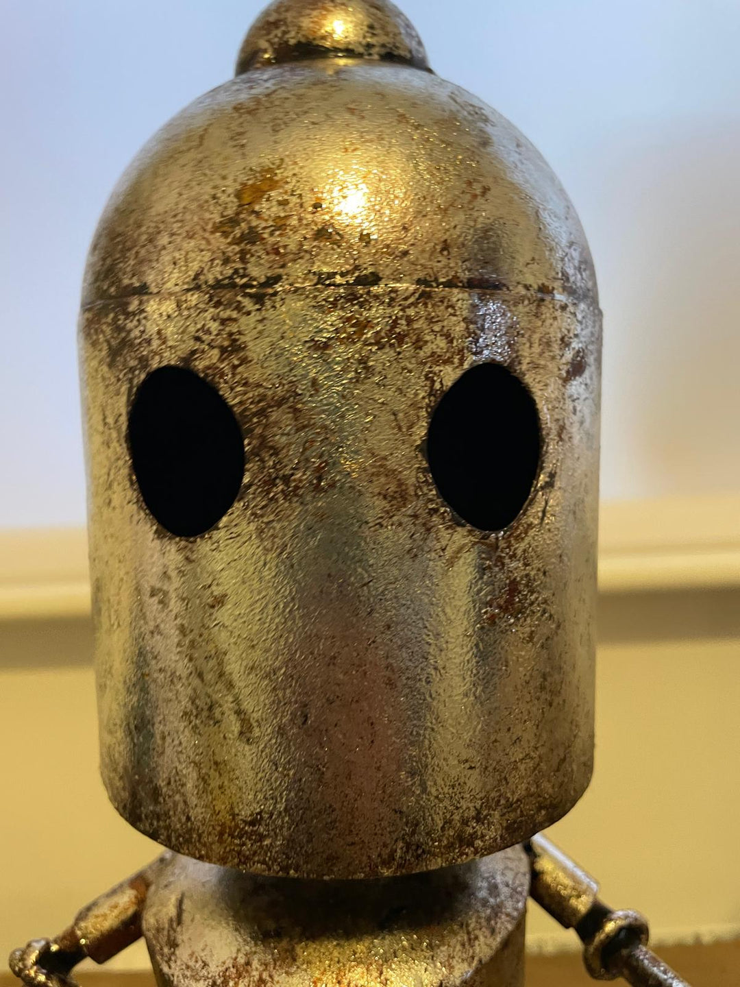 Rustic Silver Metal Robot Ornament Art Figure Wobbly Parts Sitting/Standing Decor