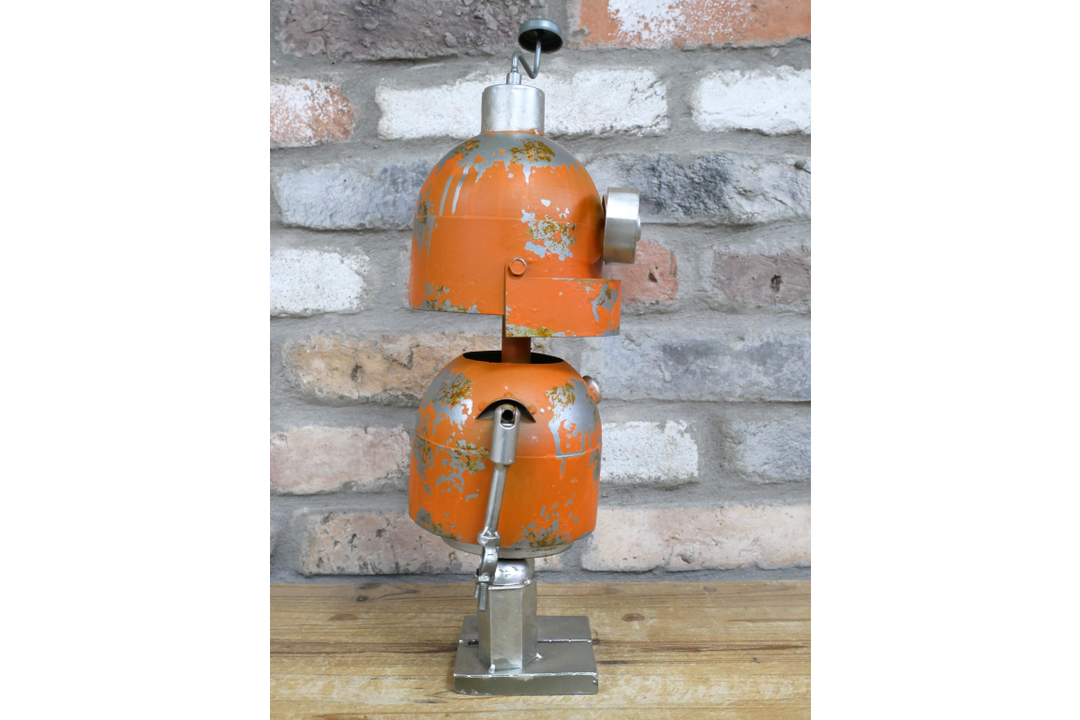 Orange Robot Industrial Mechanical Ornamental SciFi metal home decor wobbly parts