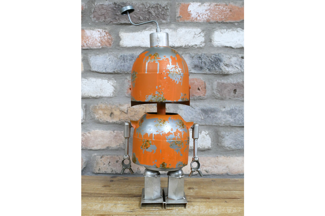Orange Robot Industrial Mechanical Ornamental SciFi metal home decor wobbly parts