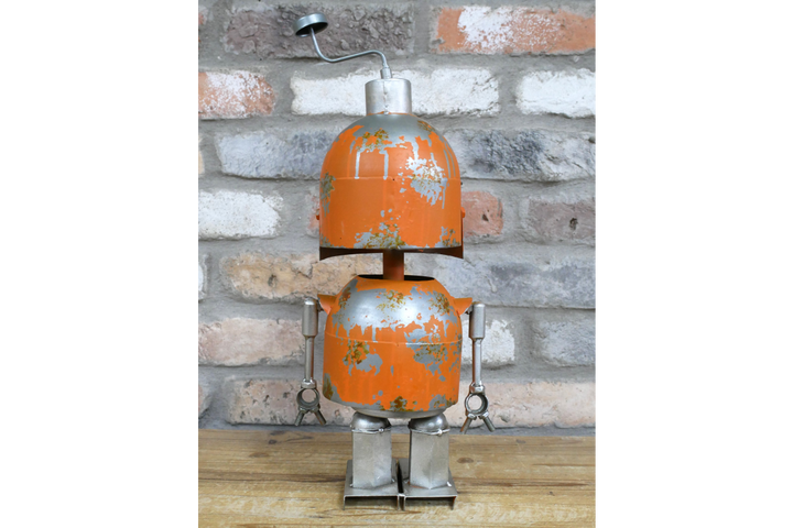 Orange Robot Industrial Mechanical Ornamental SciFi metal home decor wobbly parts