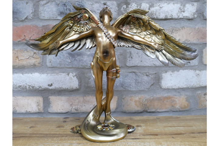 Steampunk Angel Statue Gold &Bronze Mechanical Winged Goddess Ornament Cyberpunk