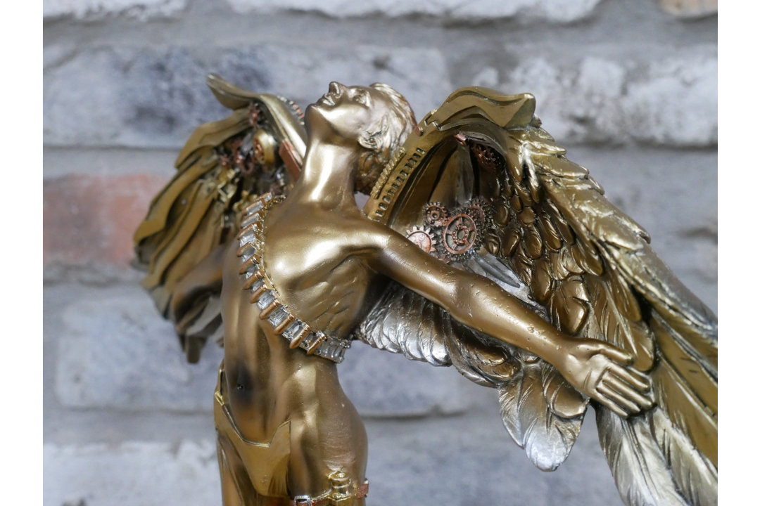 Steampunk Angel Statue Gold &Bronze Mechanical Winged Goddess Ornament Cyberpunk