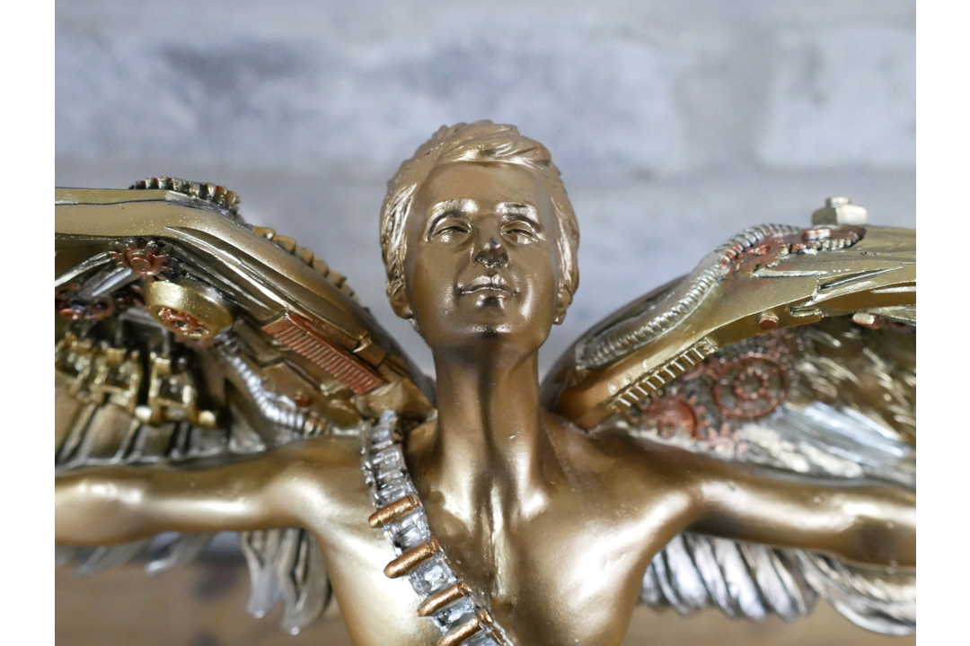 Steampunk Angel Statue Gold &Bronze Mechanical Winged Goddess Ornament Cyberpunk