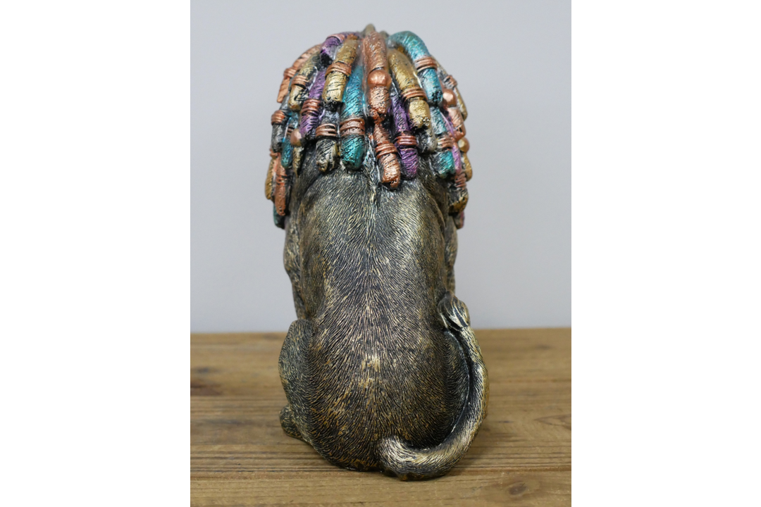 Lion sitting with Dreadlocks rasta in Black & gold resin quirky decorative ornament