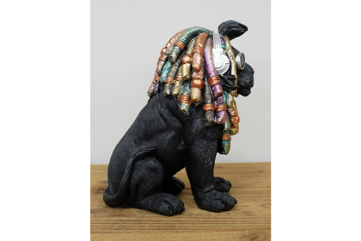 Lion sitting with Dreadlocks rasta in Black & gold resin quirky decorative ornament