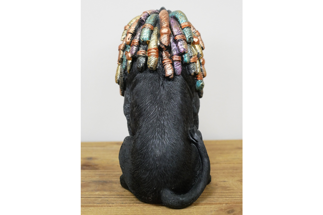 Lion sitting with Dreadlocks rasta in Black & gold resin quirky decorative ornament