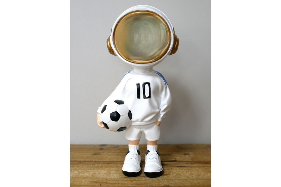 Blue or white Astronaut Soccer Figurine Resin #10 Footballer ornament Gold Helmet