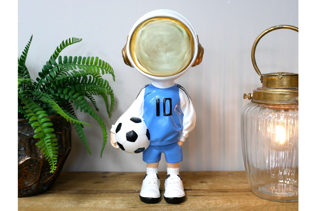 Blue or white Astronaut Soccer Figurine Resin #10 Footballer ornament Gold Helmet