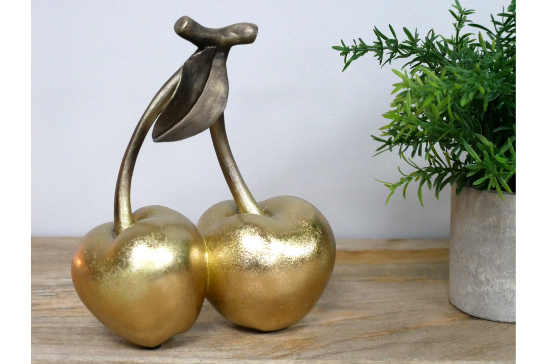 Luxury Golden Cherries Decorative Ornament – Modern Gold Fruit Sculpture for Home Décor