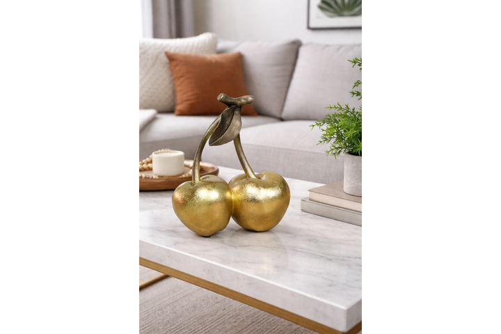 Luxury Golden Cherries Decorative Ornament – Modern Gold Fruit Sculpture for Home Décor
