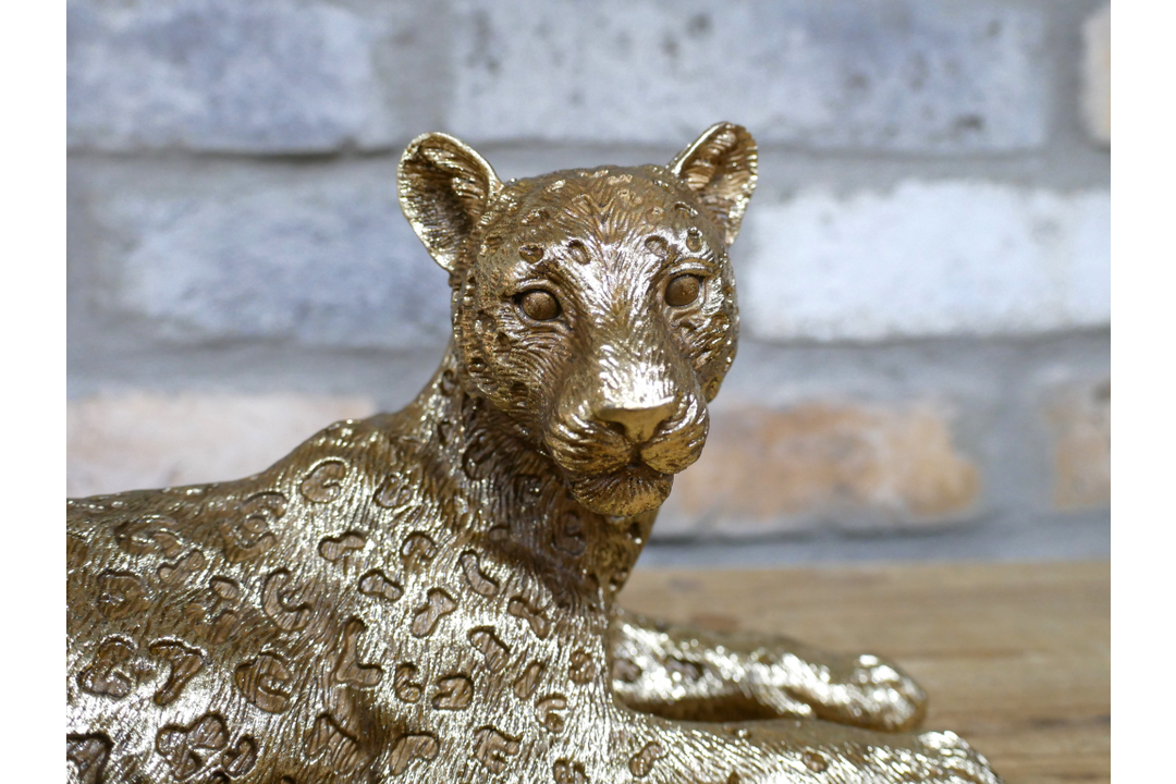 Gold Leopard Ornament Laying Statue Figurine Resting Home Decor resin