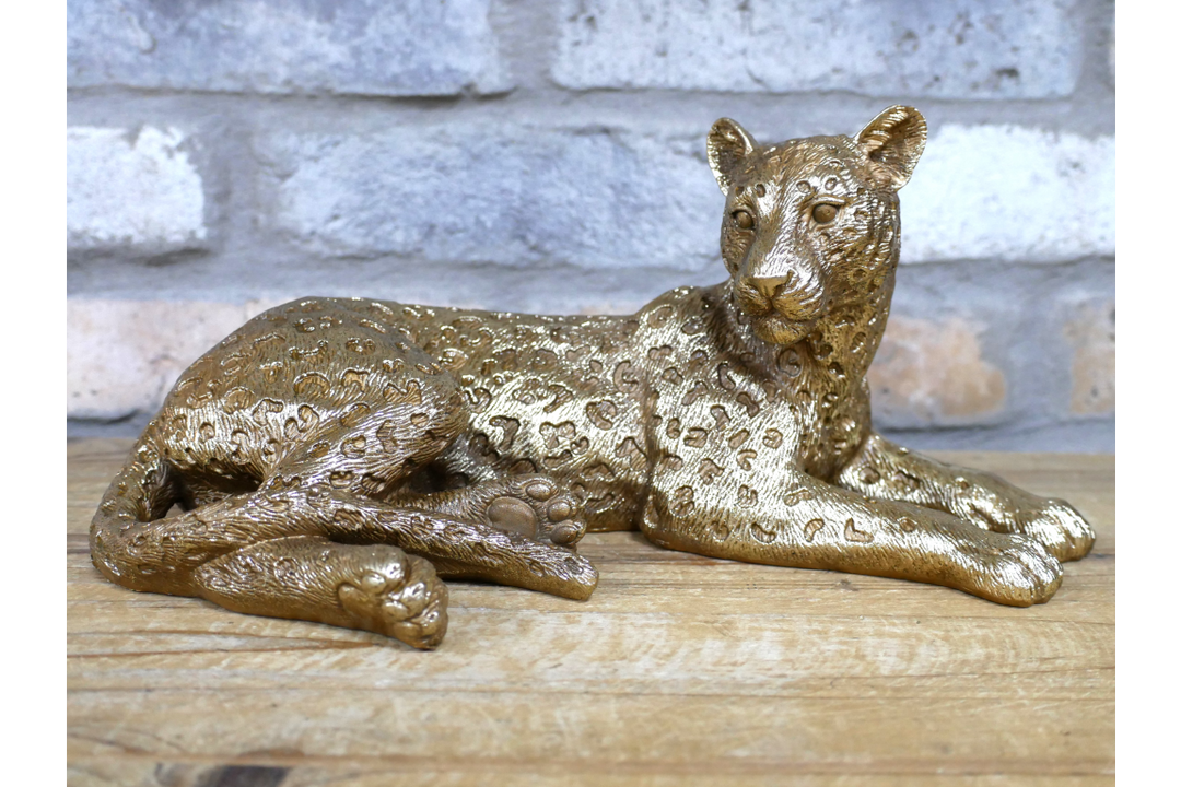 Gold Leopard Ornament Laying Statue Figurine Resting Home Decor resin